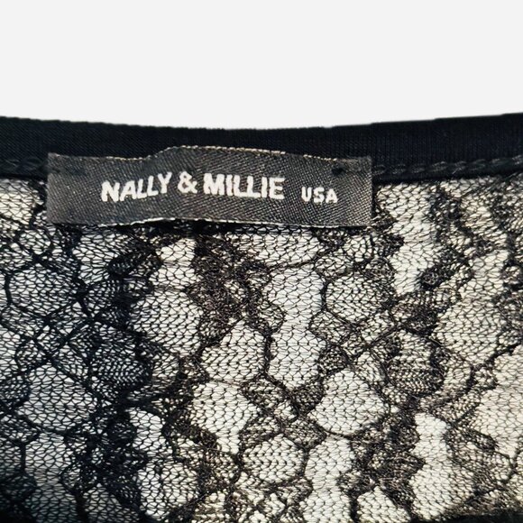 Nally & Millie Sheer Mesh Lace Top Long Sleeve Round Neck Pullover Sexy Sz M - Picture 5 of 7